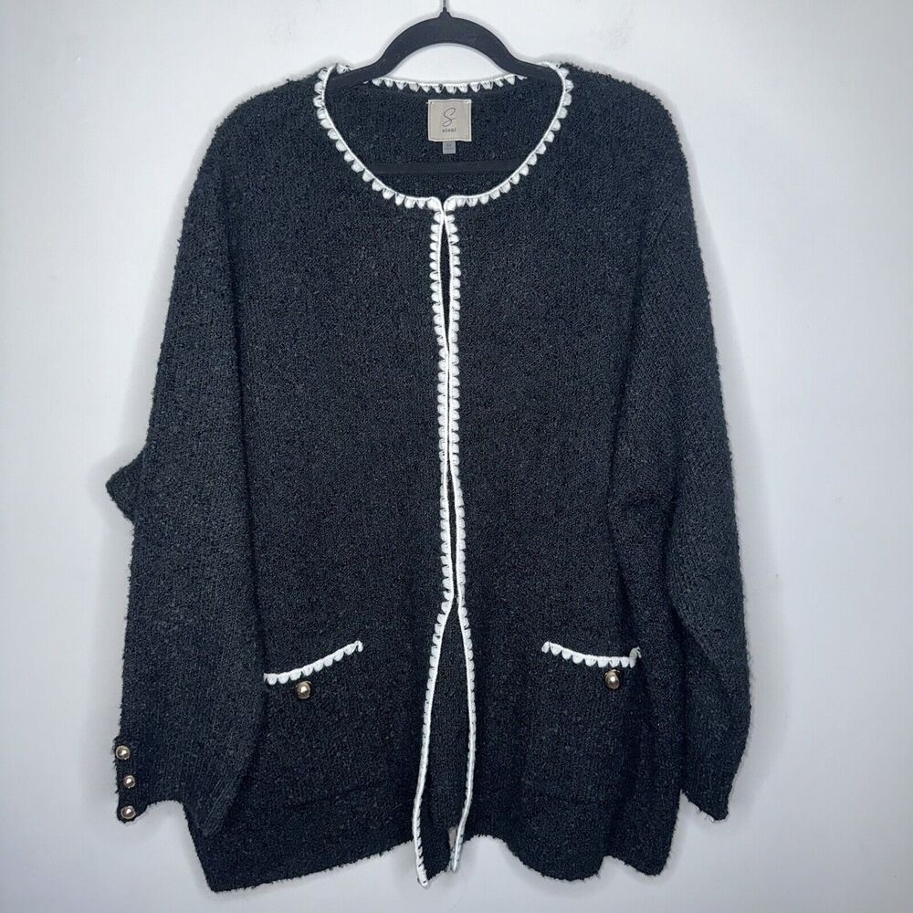 Sioni Women’s Knit Cardigan Artsy Sweater Black Size 3X